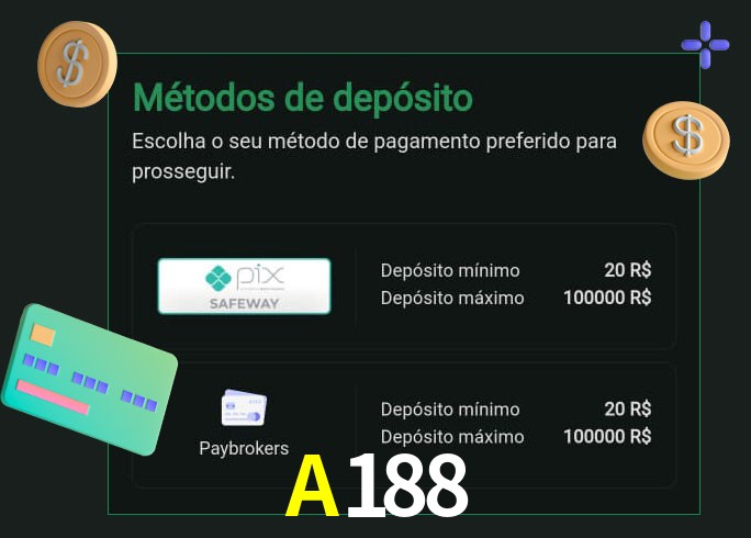 O cassino A188 oferece uma grande variedade de métodos de pagamento